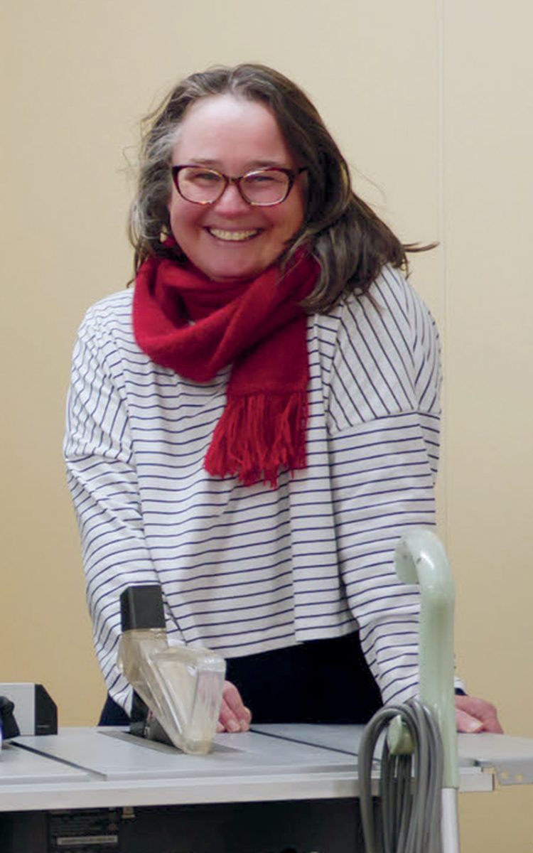 Woman wearing red scarf