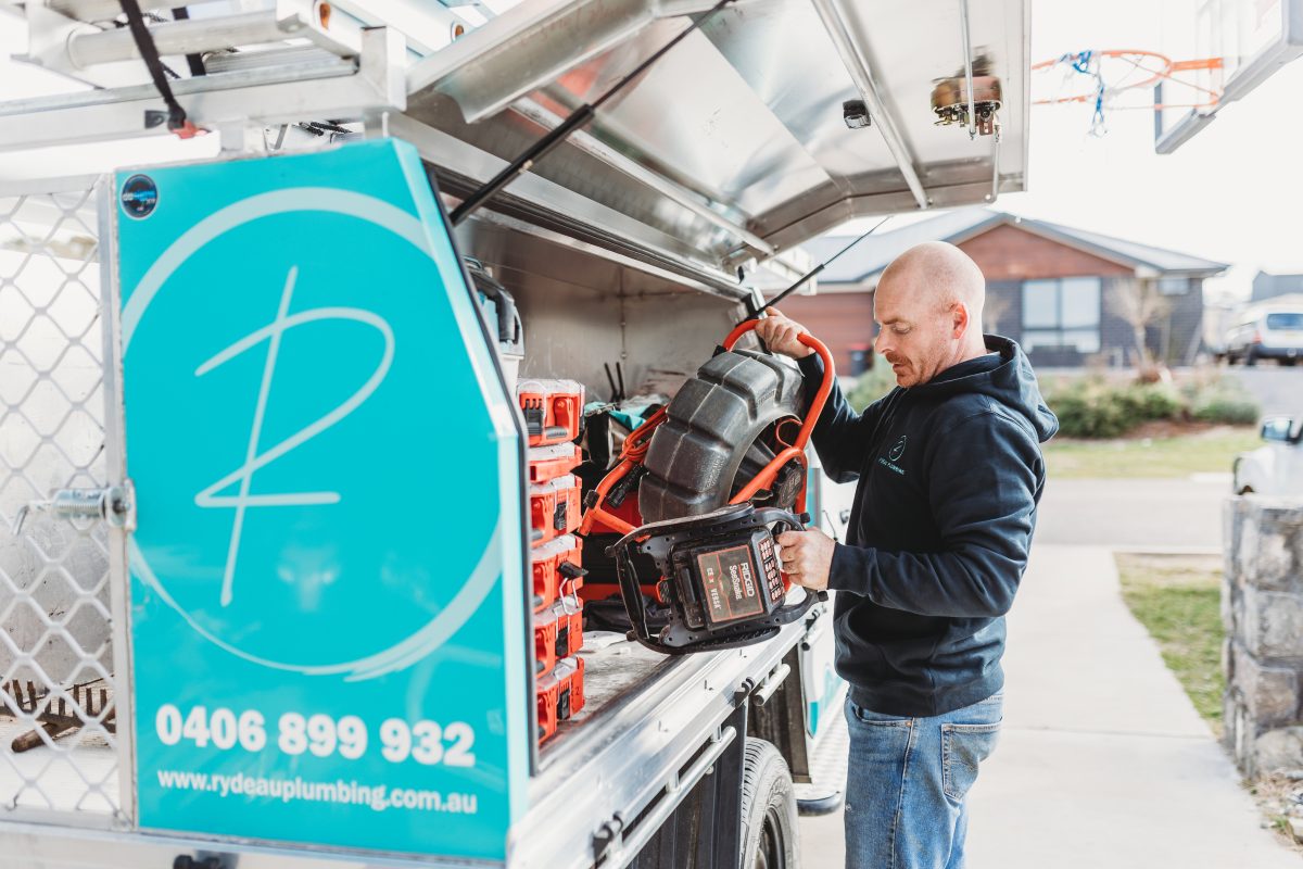 Ben Stapleton opens up his Rydeau Plumbing van.