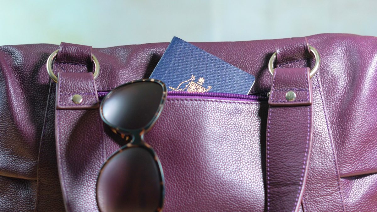 Australian passport in a bag pocket