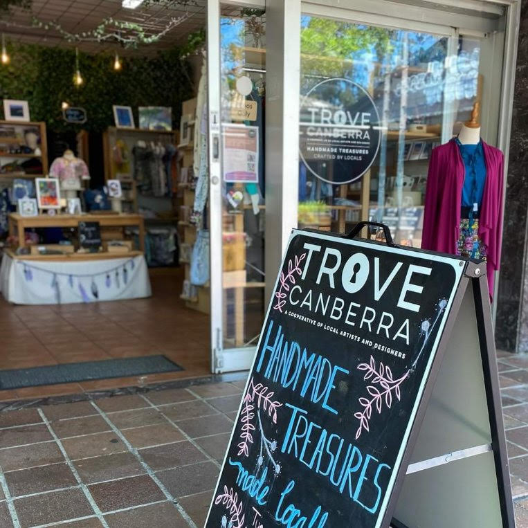 Sign saying Trove Canberra Treasures outside a shop