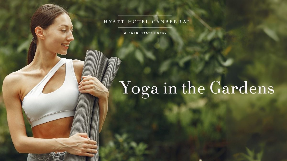 A promotional image for the yoga in the gardens event 