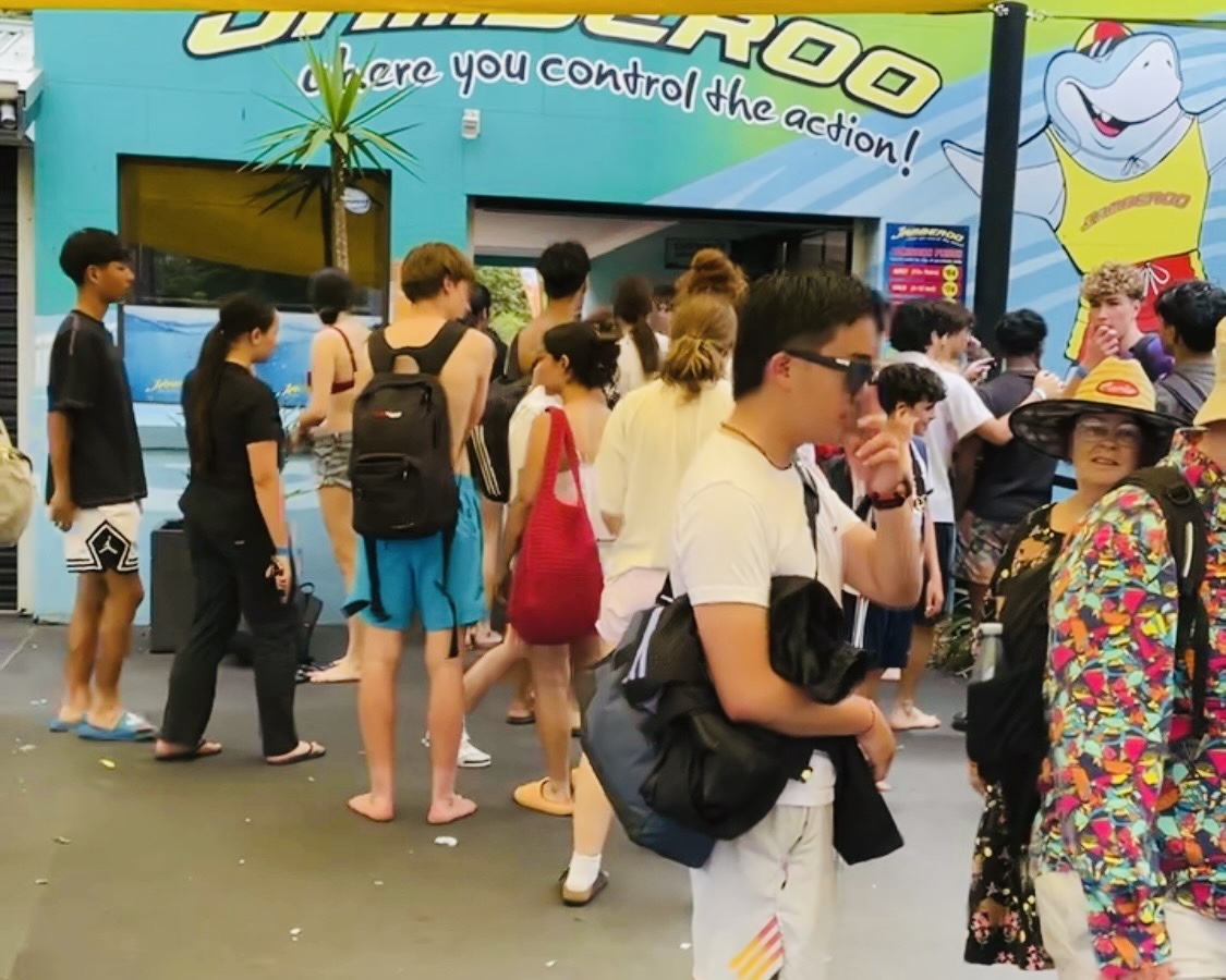 Crowd outside a water park