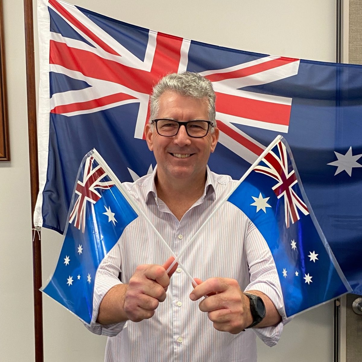 Keith Pitt holding Australian flags