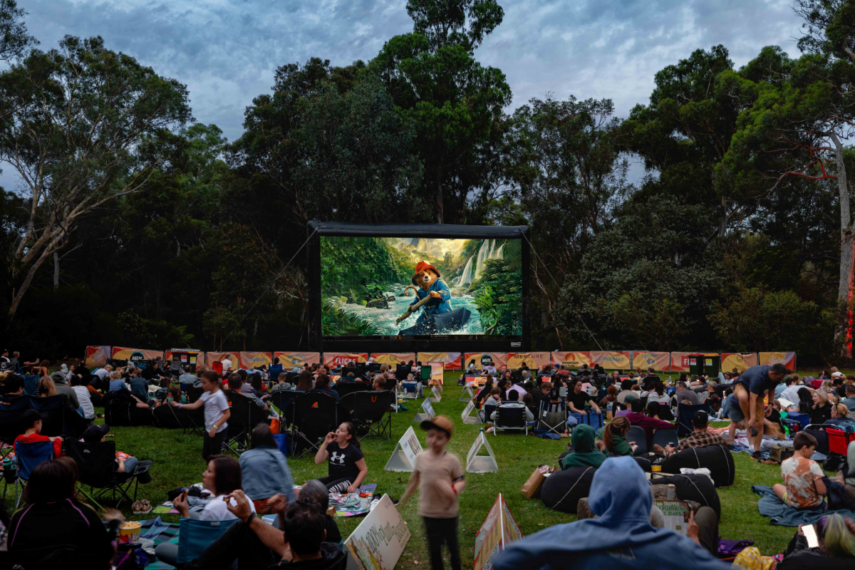 People at an outdoor film screening