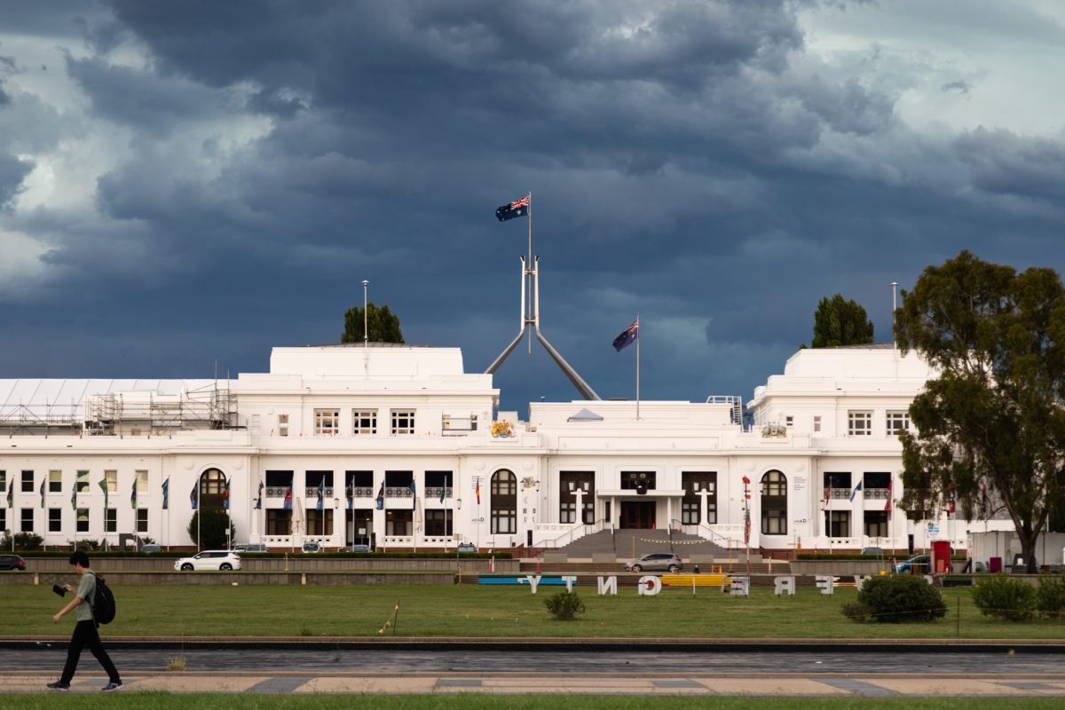 Dark storm clouds over Parliament House