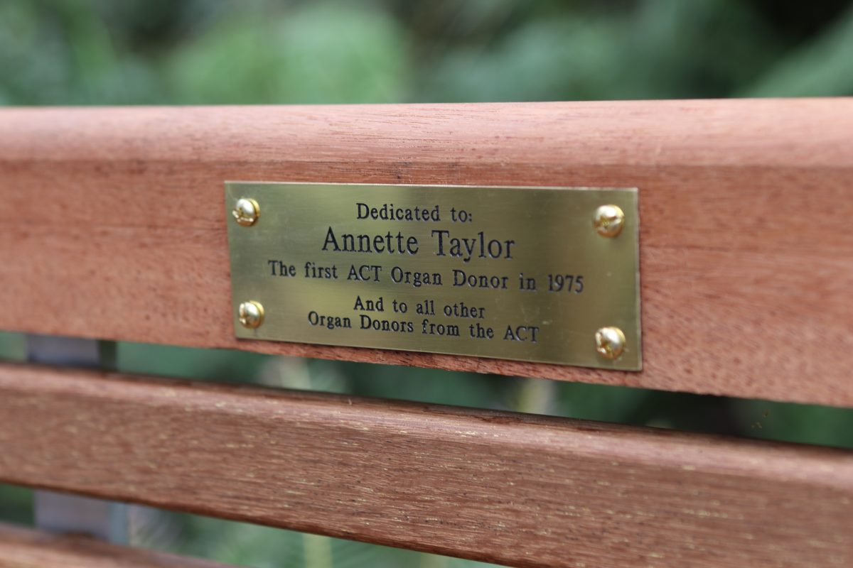 annette taylor plaque on a bench