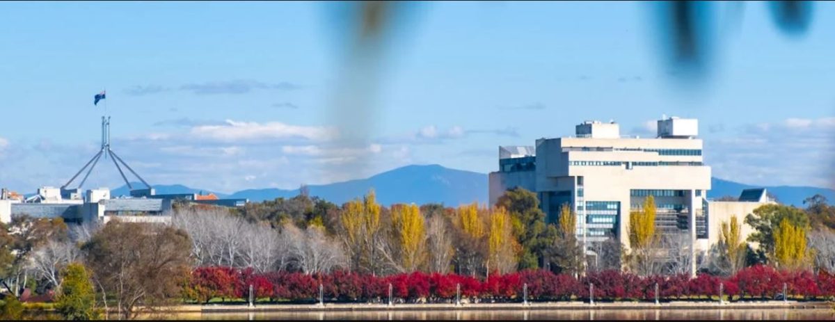 a vista of the canberra skyline featuring parliament house 