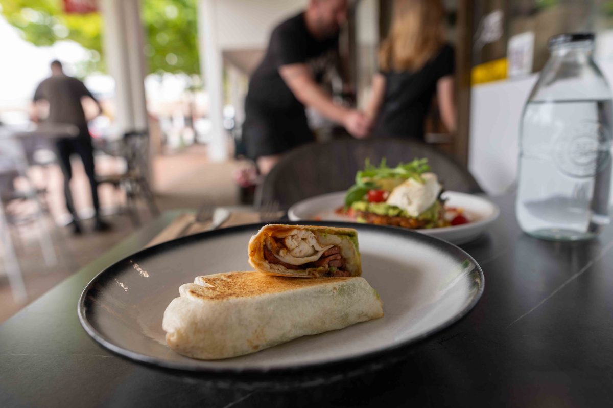 breakfast burrito at a cafe