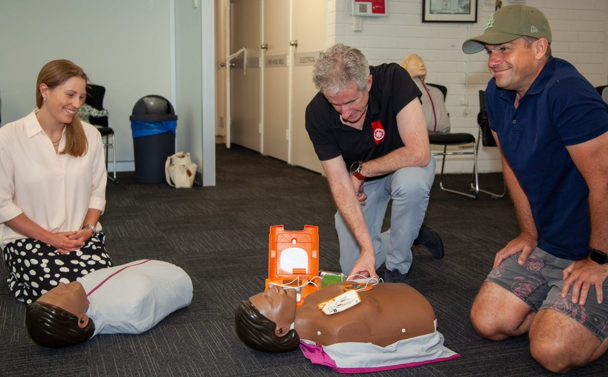 People get an AED demonstration