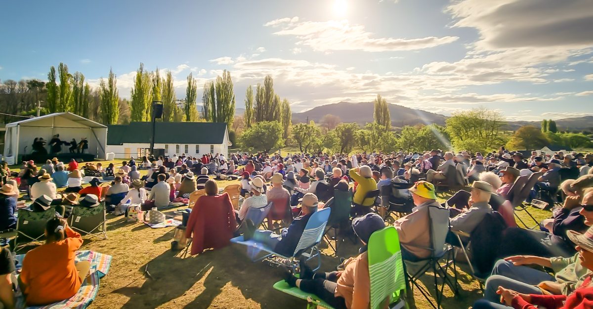 crowd of people watching performance at Lanyon Homestead