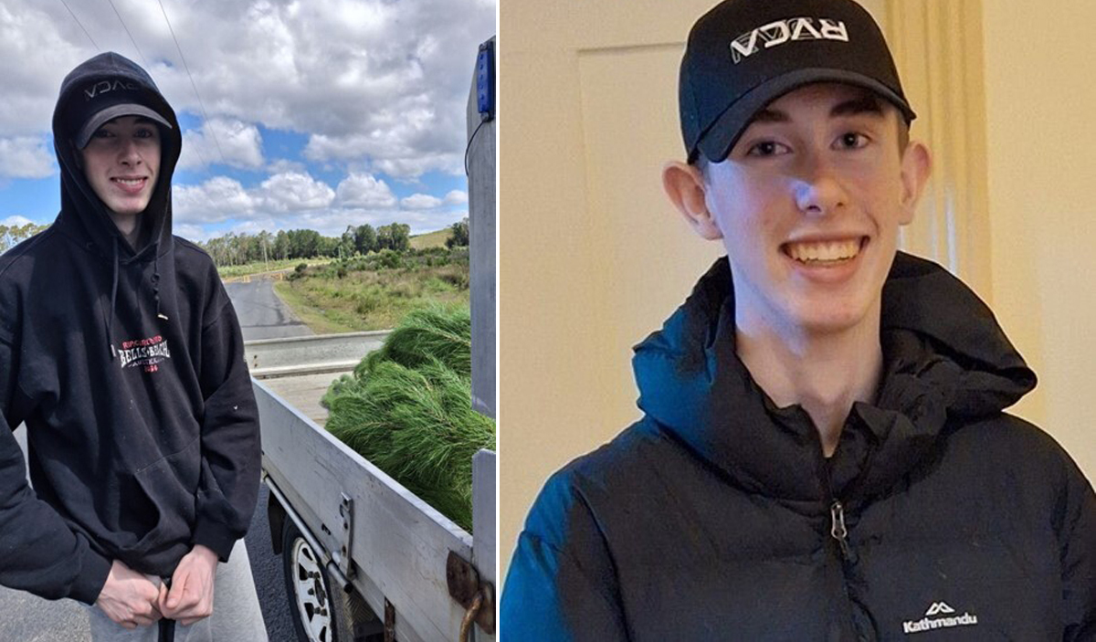 Two side-by-side photos of a teenager