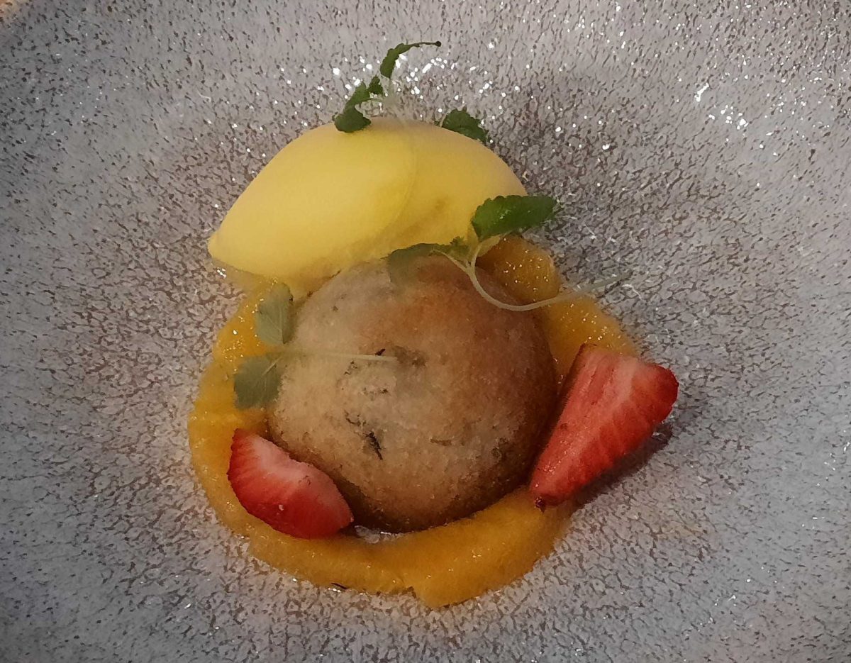 Frangipane and passionfruit sorbet.