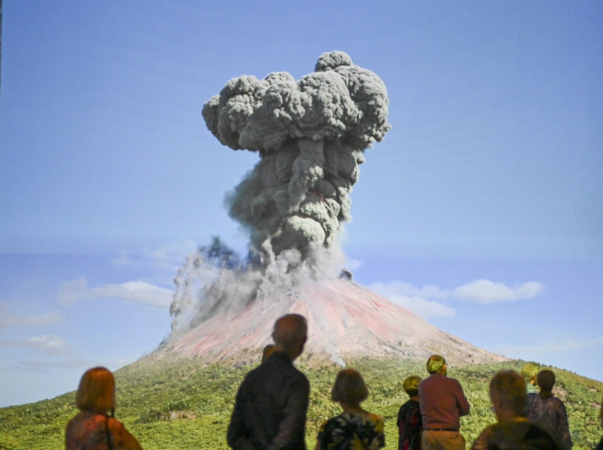 volcanic eruption re-enactment in museum exhibition