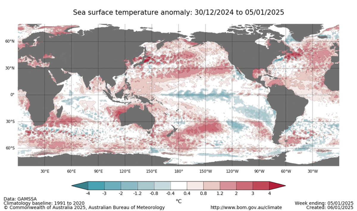 BOM Pacific sea temps January 2025