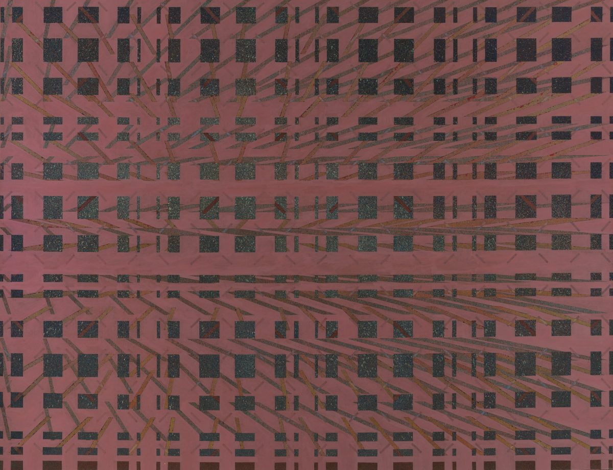 Rectangular painting with a woven grid