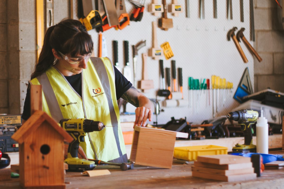 woman at carpentry workbench