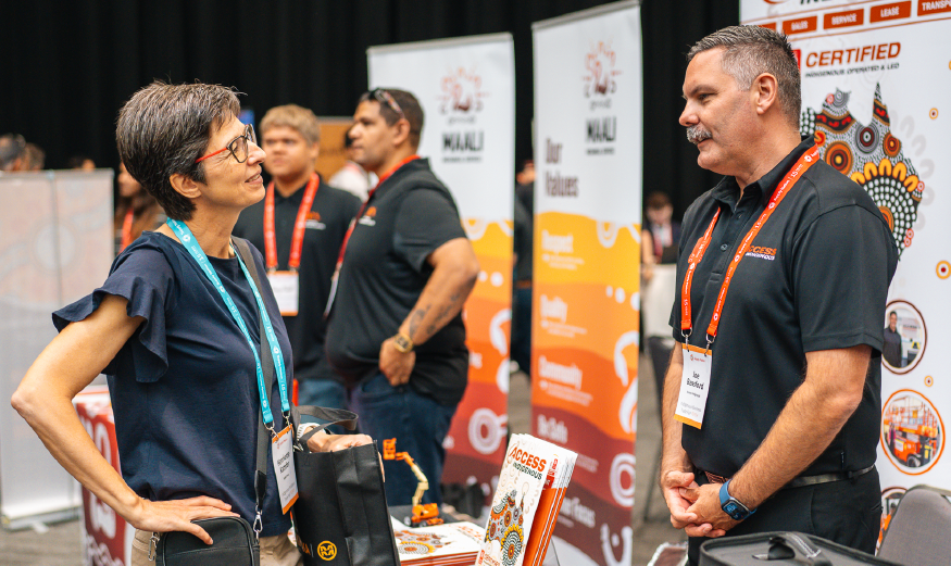 two people talking at a Supply Nation trade event