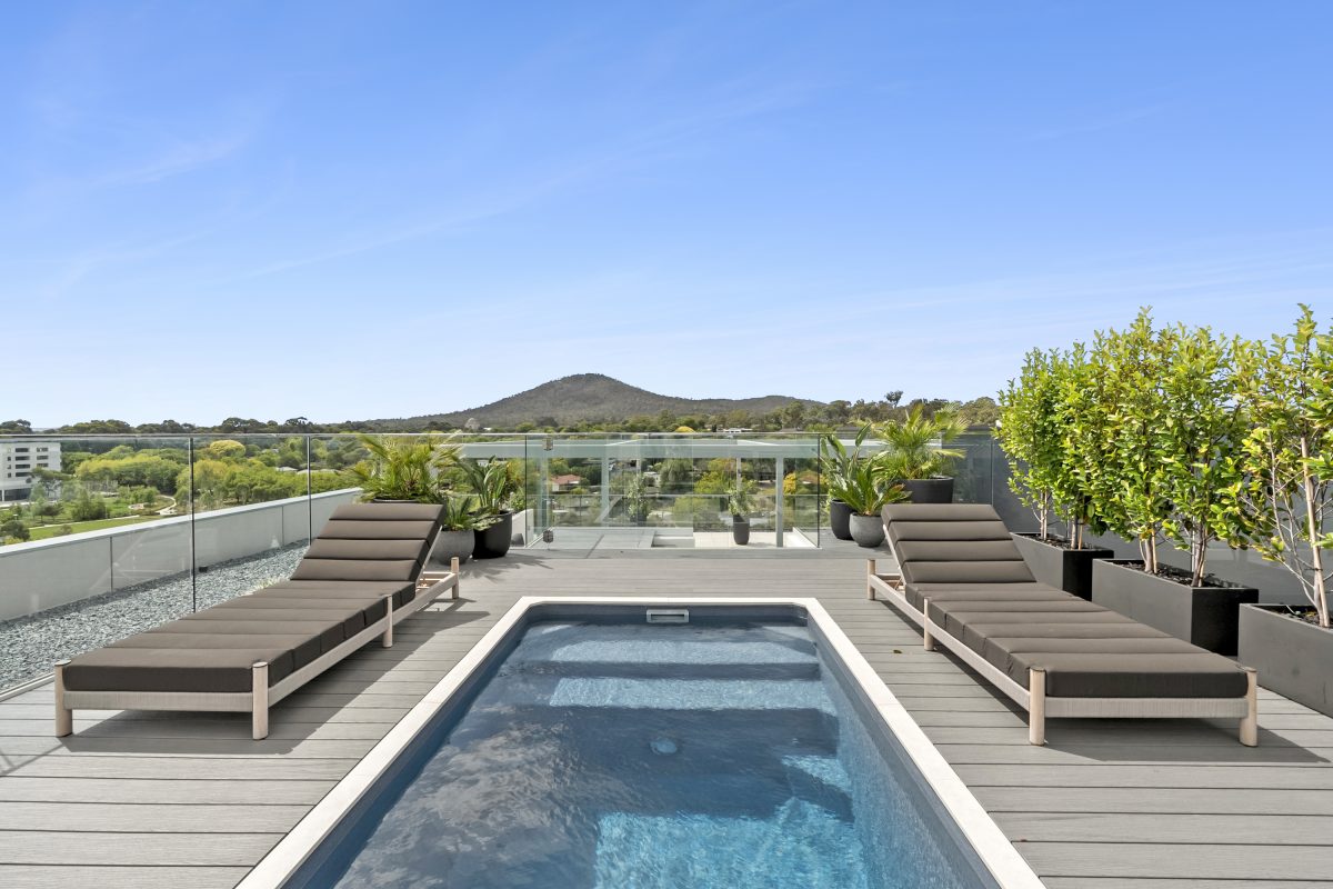 Rooftop of an apartment with a pool