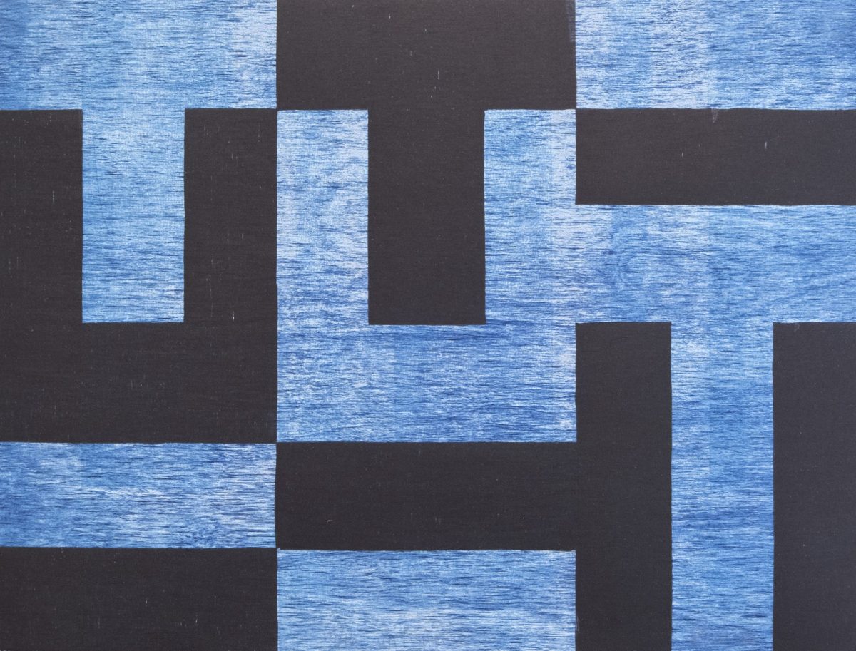 Abstract composition in blue and black rectangular shapes