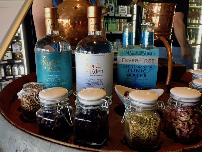 The attractive French bottles and Italian cork stoppers surrounded by beautiful botanicals. Photo: Lisa Herbert.