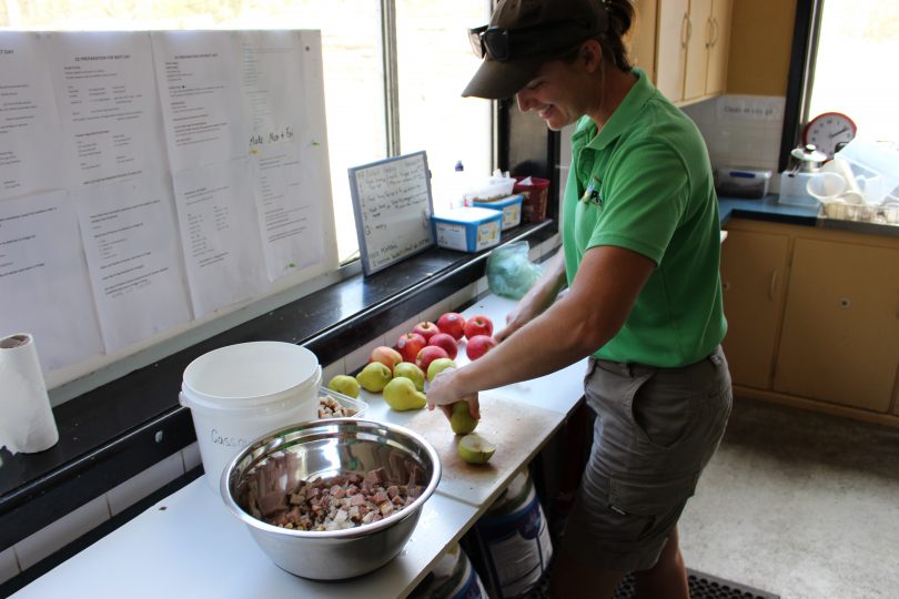 Alex Metcalfe preparing the Cassowary's feed. Photo: Ian Campbell.