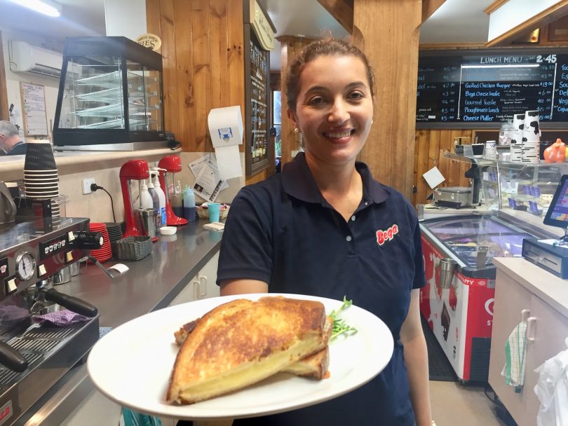 Pretika Goodall hands us our beautiful and simple Bega tasty cheese toasty. Photo: Lisa Herbert