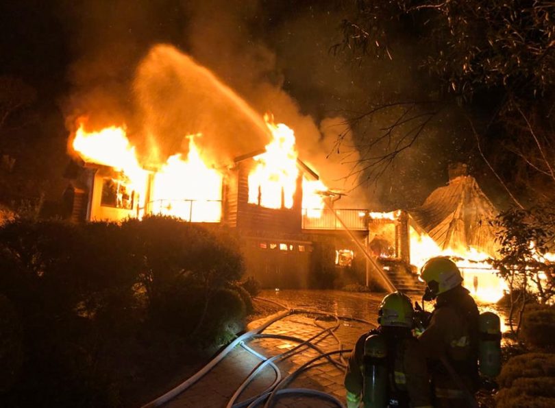 The house on Geikle Creek Road was destroyed. Photo: Fire and Rescue NSW Station 338 Jindabyne Facebook.