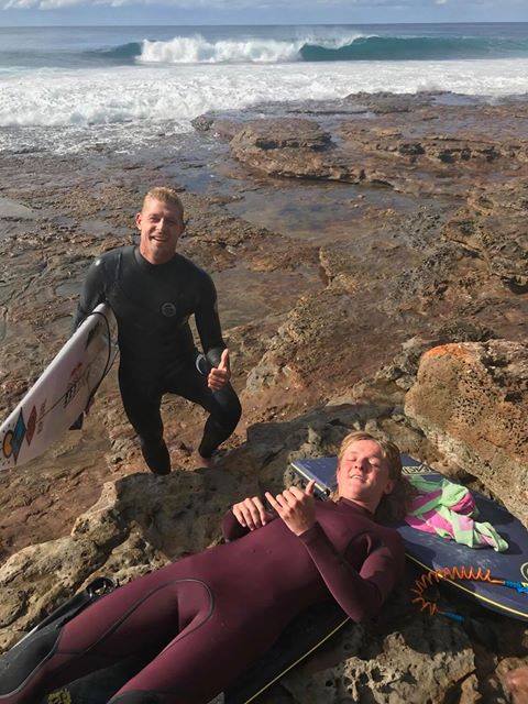 All smiles - Mick Fanning and Declan Lewis. Photo: Toll Air Ambulance Facebook