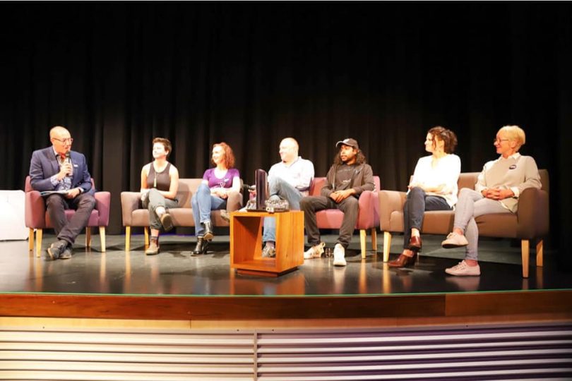 Facilitator Ian Campbell, with Hannah Doole, Kate Toyer, Darren Jones, Warren Foster Jr, Erica Dibden and Louise Brand