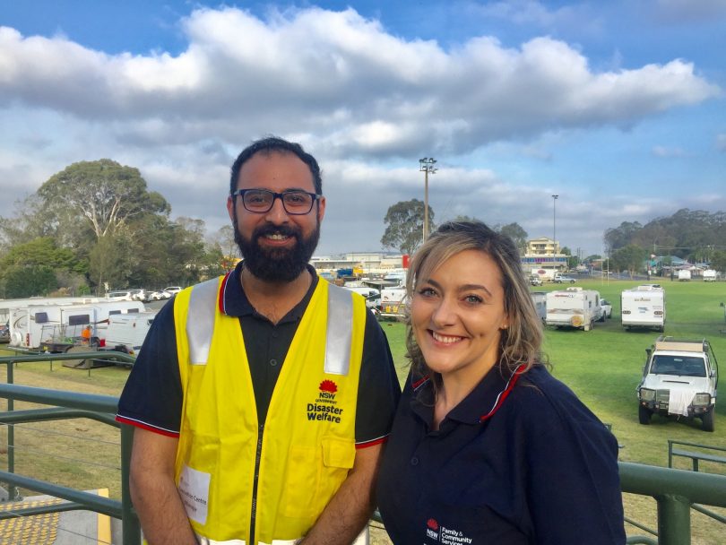 Evacuation Centre Manager Vinnie Anand and colleague Camille Fenech