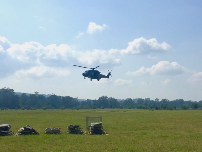 An Air Force MRH90 lands at the Bega Racecourse