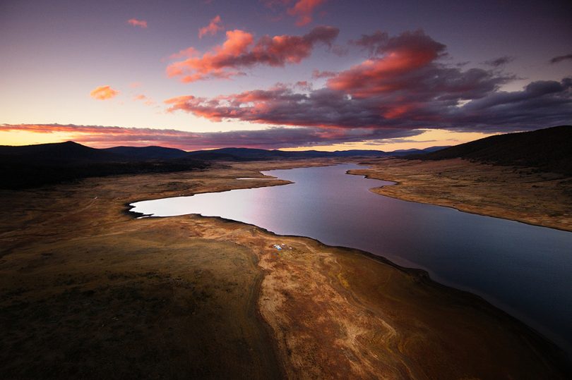 Aerial view of Tantangara Dam.