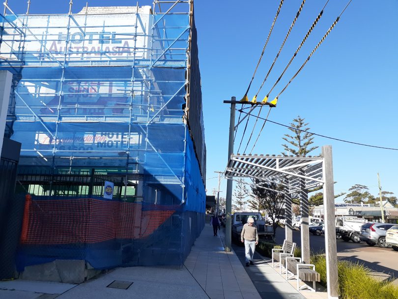 Scaffolding outside Hotel Australasia.