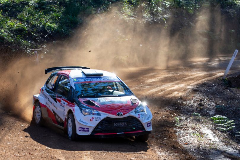 Harry Bates and co-driver John McCarthy taking a corner in the AMH Automotive Group Rally of the Bay.