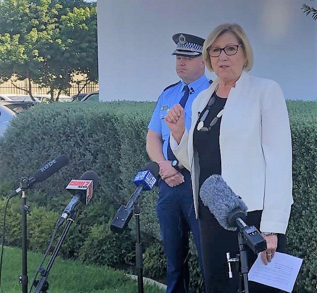 MLHD chief executive Jill Ludford addressing the press with NSW Police Riverina District Commander Bob Noble.