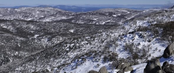 Snow on hills in Snowy Mountains.