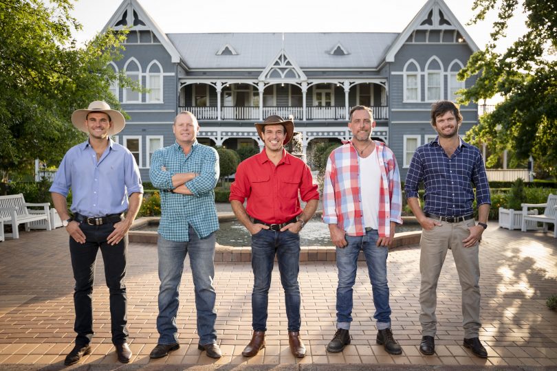 From left: Farmer Alex, farmer Neil, farmer Sam, farmer Nick and farmer Harry.