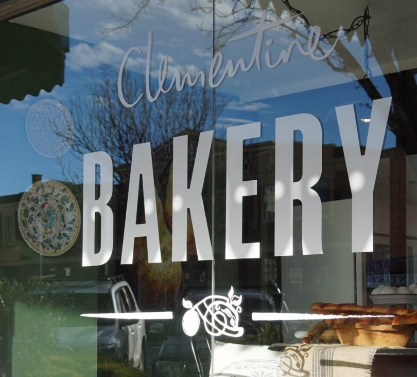 Sign on window at Clementine Bakery.