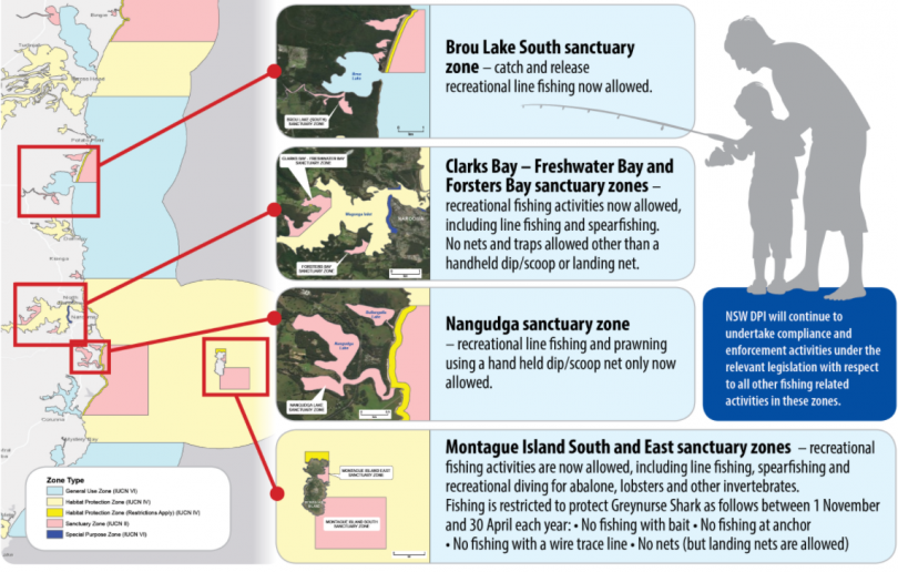 A map of the new zoning in Batemans Marine Park.