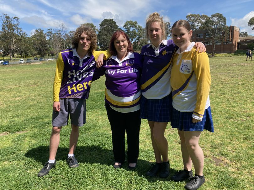 Teacher Catherine Kelly with students Dan, Annie and Emma at Goulburn High School.