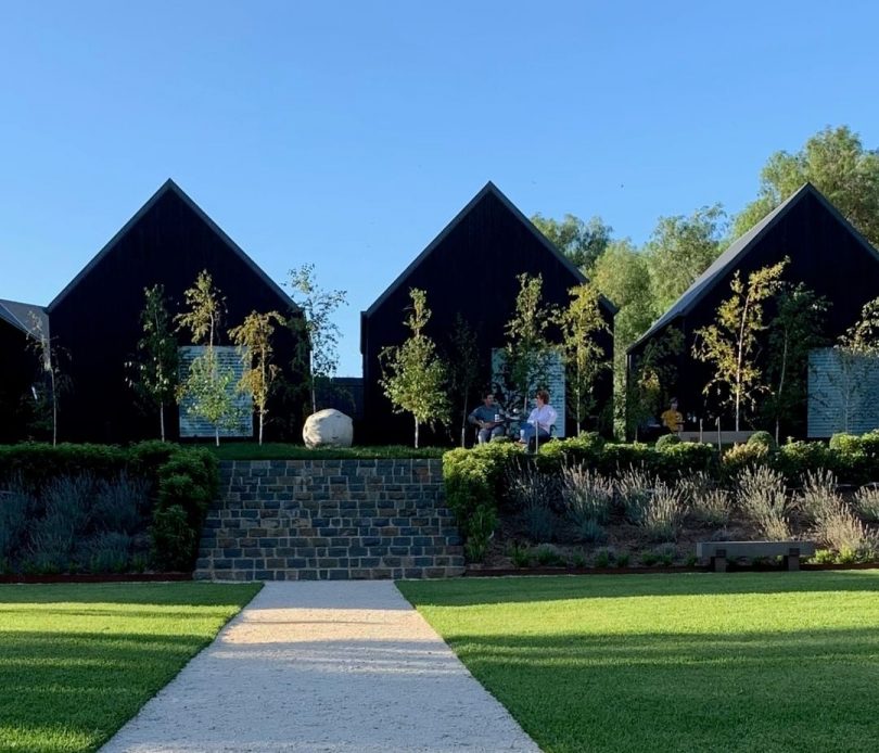 The black barns at the rear of The Sir George in Jugiong.