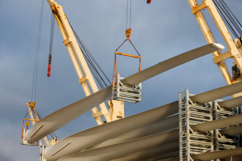 Wind turbines under construction at Bango Wind Farm.