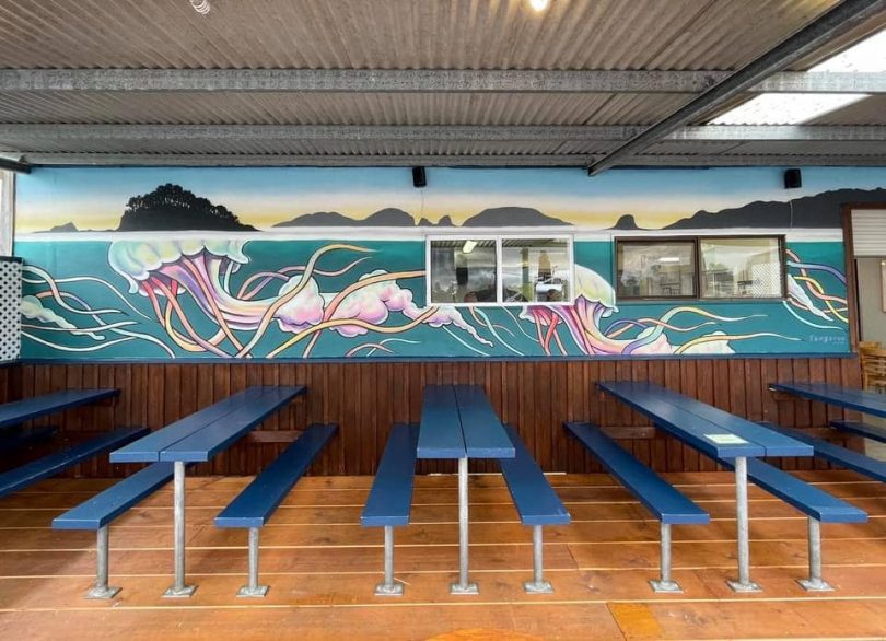 Tables outside The Boatshed in Batemans Bay.