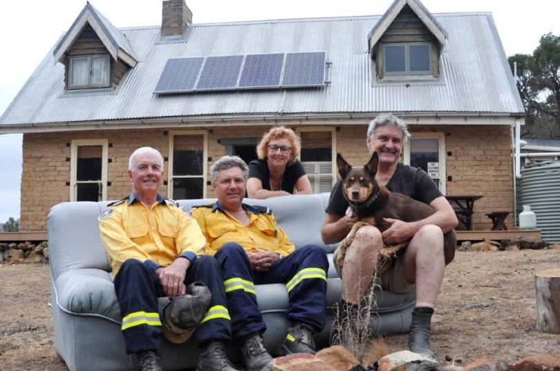 Richard Glover, Debra Oswald, John Sullivan and Peter Davies outside Taralga house.