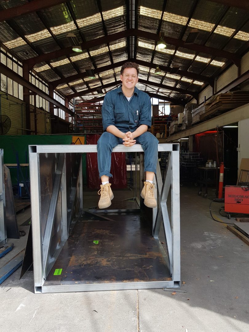 Artist Joel Adler in his workshop