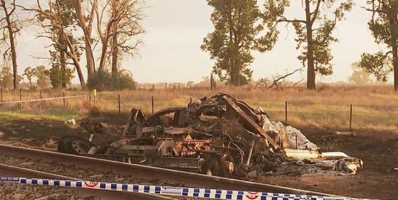 truck and train crash at Bribbaree