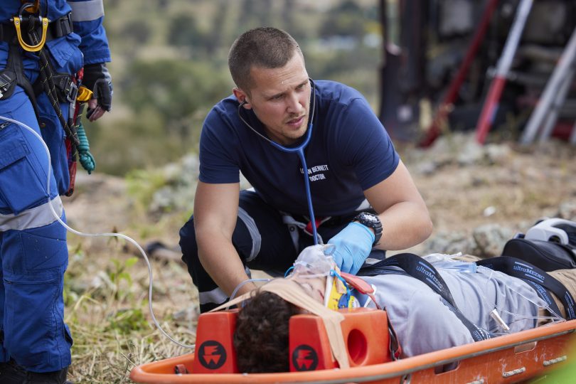 Dean on stretcher