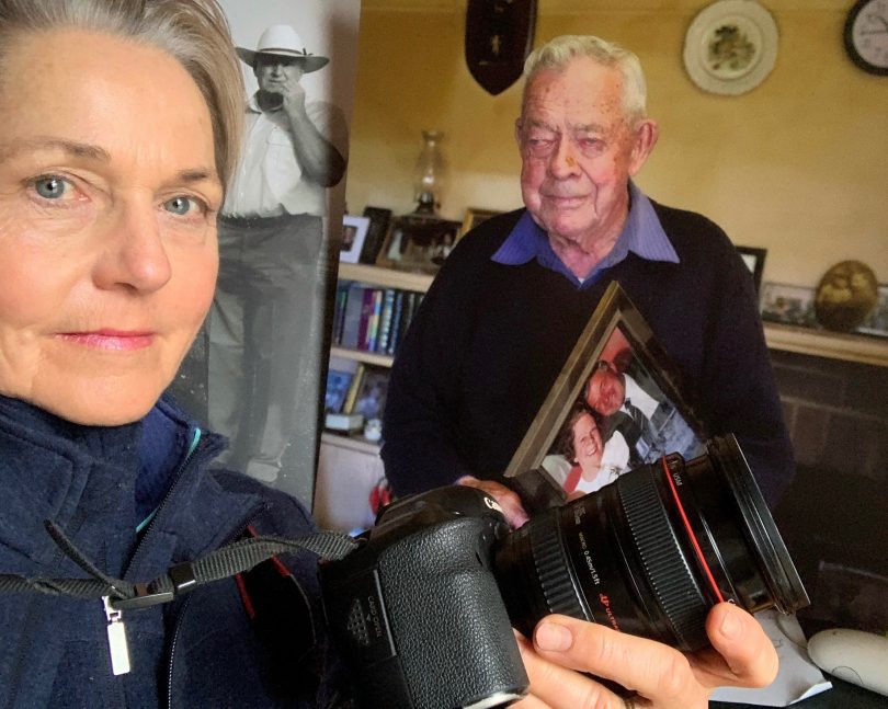 Photographer Tina Milson with some of the images that will feature in the Portraits on Main exhibition including Steve Ridley and Bill Breeze.