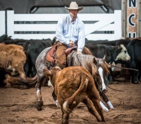 Trent Smith riding horse in cutting event