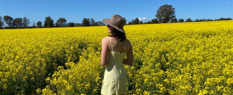 girl in canola field